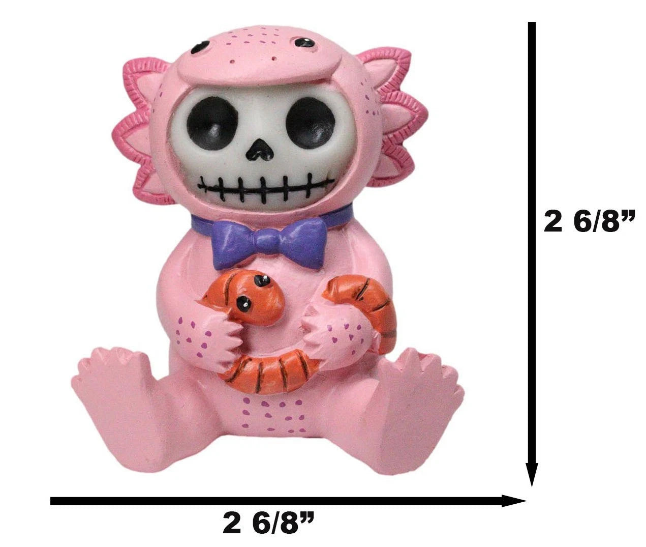 Furrybones Cute Pink Loti The Axolotl Holding Worm Skeleton Figurine Furry Bones-4