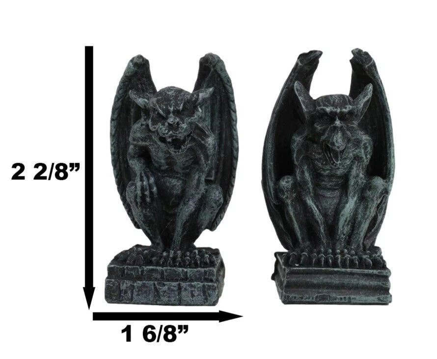Gothic Notre Dame Guardian Mini Gargoyle Statue Set of 2 Miniature Fairy Garden-6
