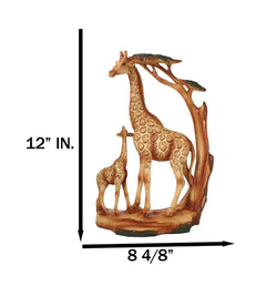 Safari Savannah Giraffe Family In Scenic Forest Faux Wooden Cutout Figurine-3