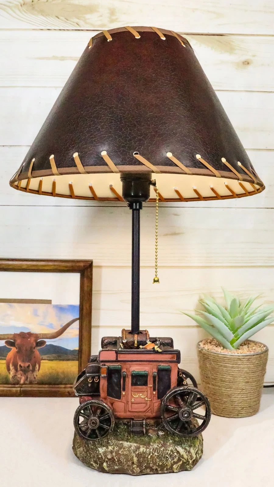 Rustic Western Classic Charming Fancy Chuckwagon Covered Wagon Table Lamp Decor-1