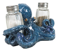 Onyx Blue Nautical Marine Cephalopod Octopus Salt Pepper Shakers Holder Set-2