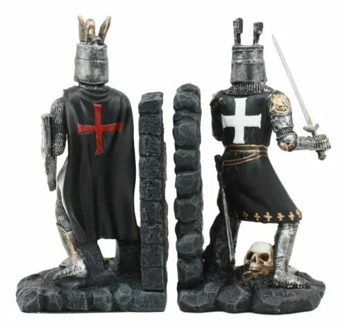 Black And White Medieval Crusader Knight Bookends Statue 7.5"H Set Suit Of Armor-2