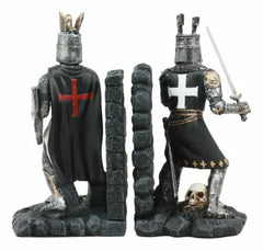 Black And White Medieval Crusader Knight Bookends Statue 7.5"H Set Suit Of Armor-2