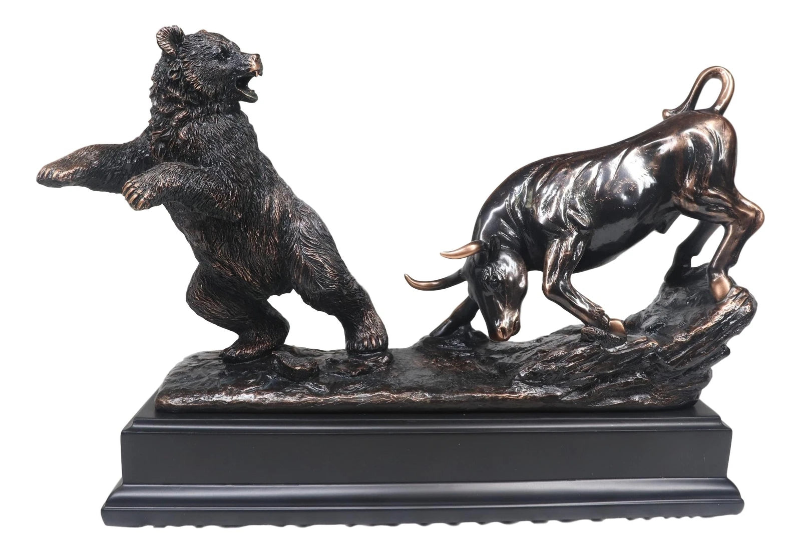 Wall Street Stock Market Signature Charging Bull With Conceding Bear Statue-3
