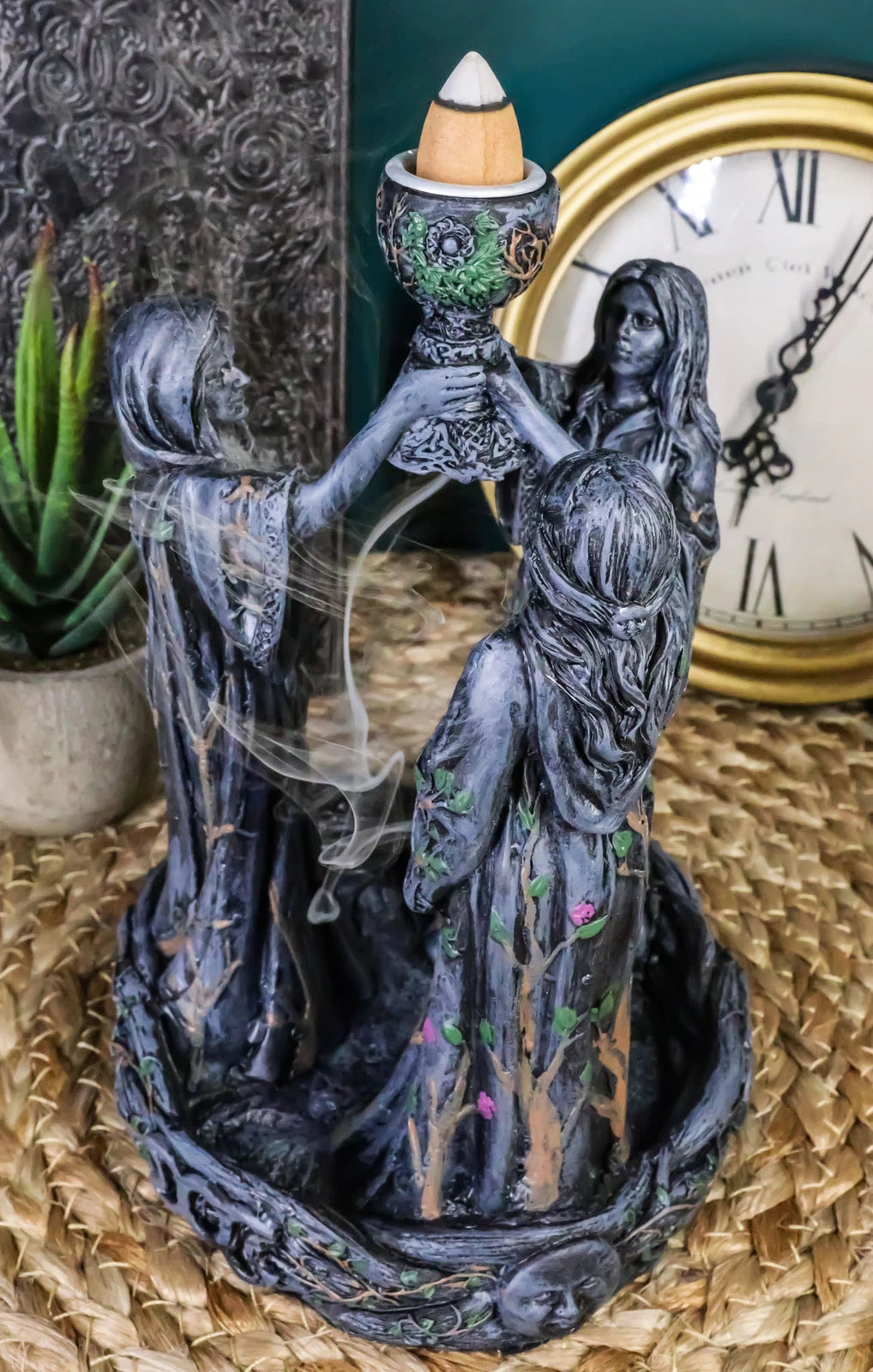 Triple Goddess Maiden Mother & Crone Backflow Cone Incense Burner-1