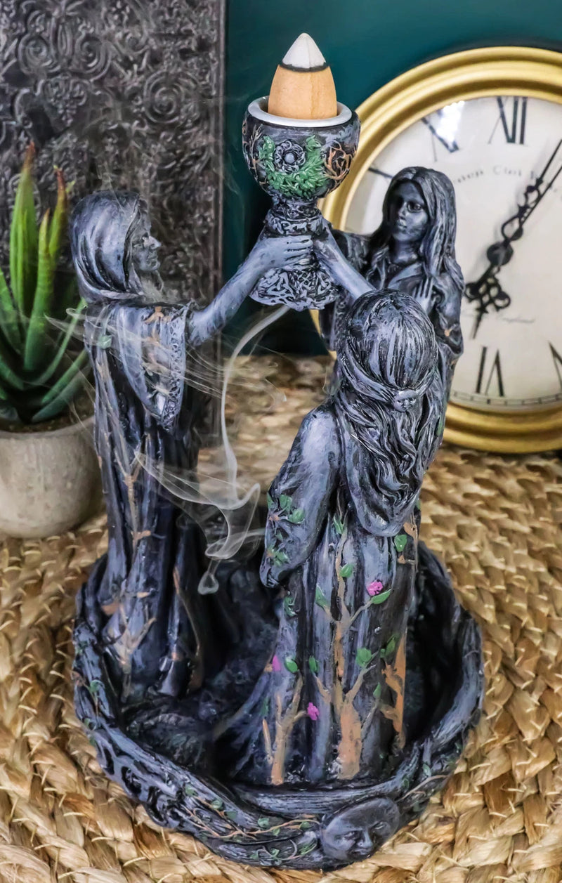 Triple Goddess Maiden Mother & Crone Backflow Cone Incense Burner-1
