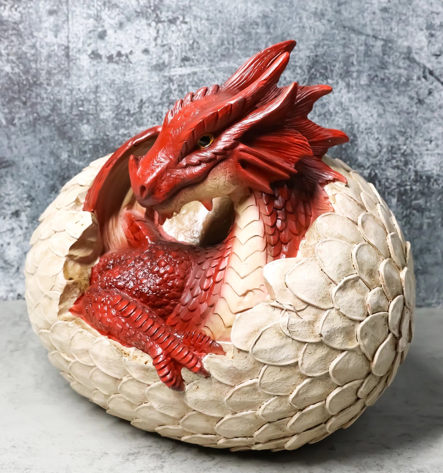Large Smaug Red Baby Dragon Hatchling in Egg Statue 9.5" Long Dungeons Dragons