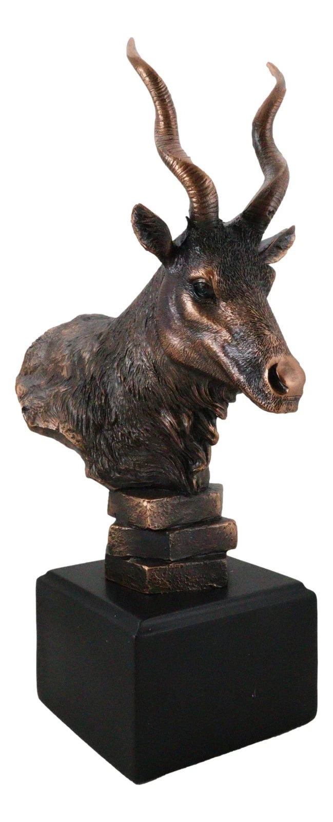 Estatua rústica de antílope kudu africano con acabado galvanizado en bronce y base.-2