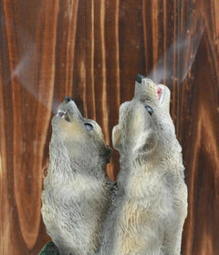 Howling Twin Gray Wolves Incense Burner Figurine 5.5 Inch Tall-4