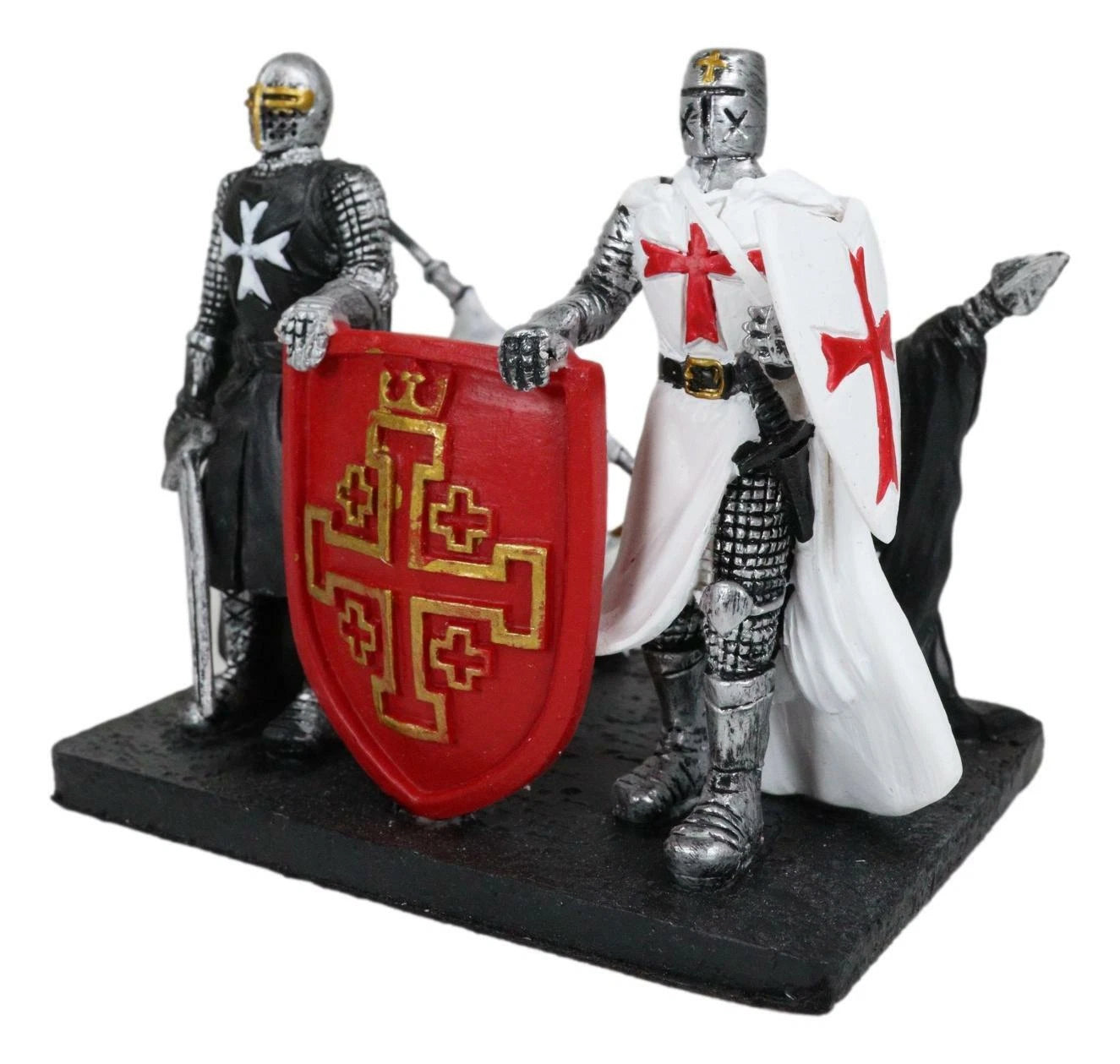 Medieval Black White Crusader Swordsman Knights Business Cards Holder Figurine-2