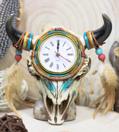 Southwestern Indian Dreamcatcher Feathers Steer Cow Skull Desktop Table Clock-2