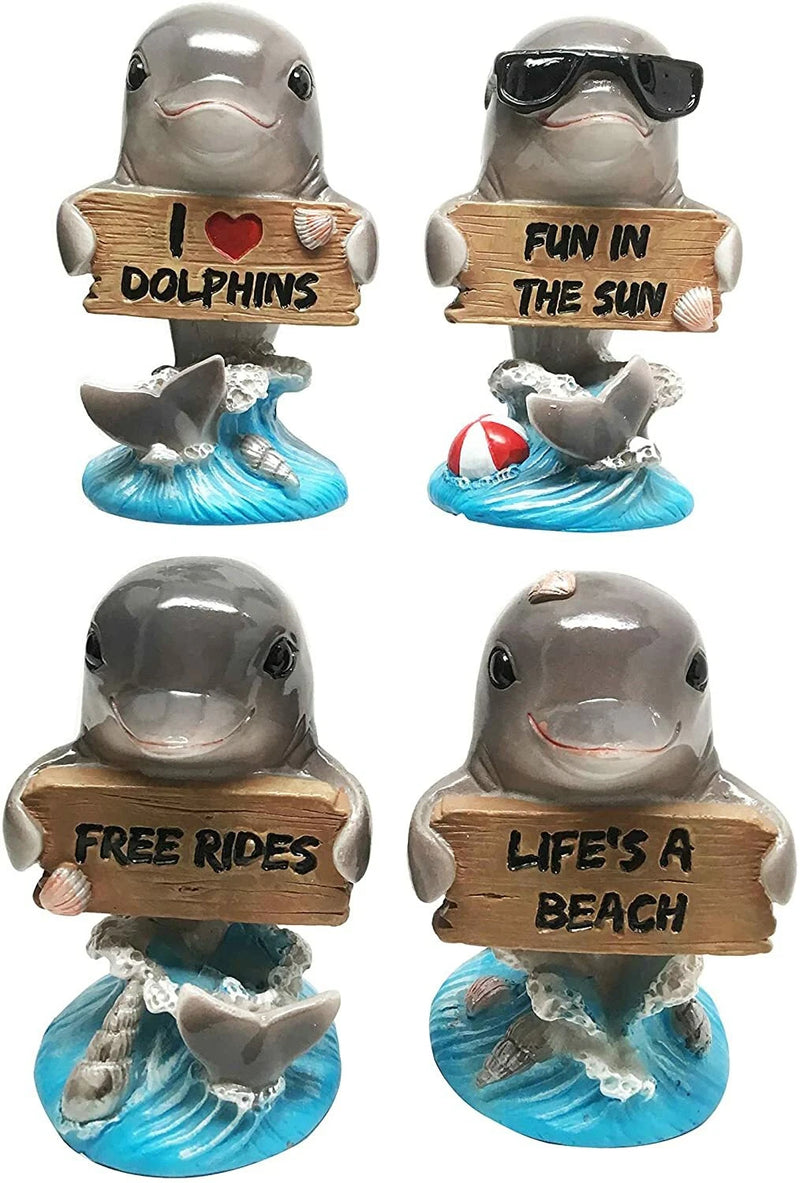 Ocean Marine Aquatic Cool Dolphin Family Holding Sign Small Figurines Set-1