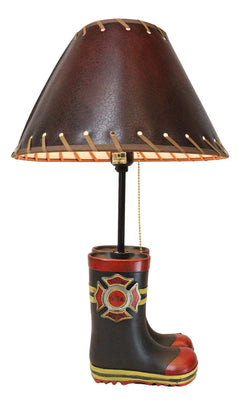 American Hero Fire Fighters Fireman Boots Desktop Table Lamp With Laced Shade-2
