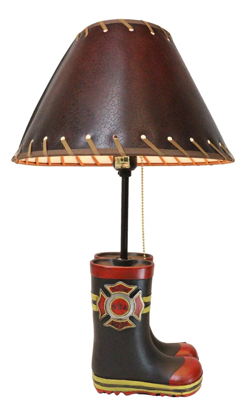 American Hero Fire Fighters Fireman Boots Desktop Table Lamp With Laced Shade-2