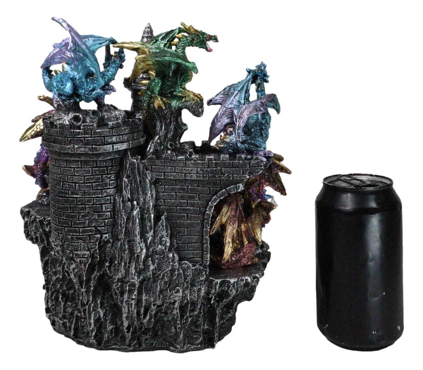 Juego de 12 mini dragones medievales coloridos en la montaña del castillo de Stonewall.-2