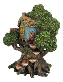 Forest Ent Greenman Cottage Blue Nook Tree House Statue With Mushroom Conk Steps-3