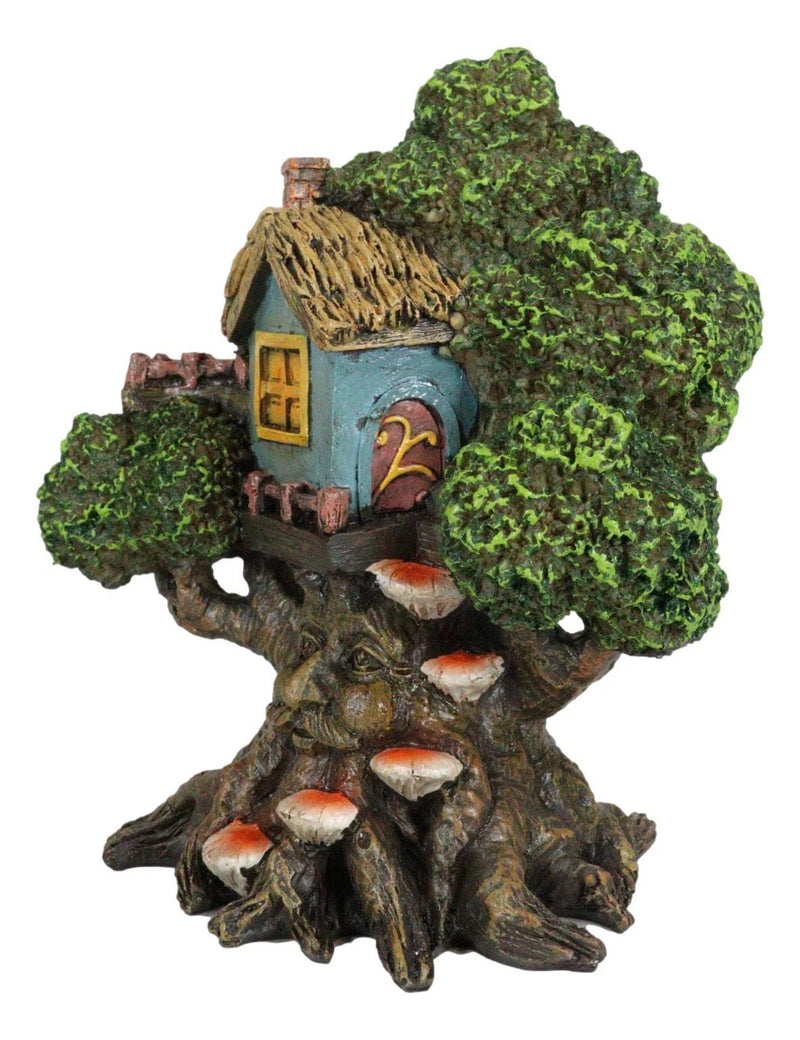 Forest Ent Greenman Cottage Blue Nook Tree House Statue With Mushroom Conk Steps-3