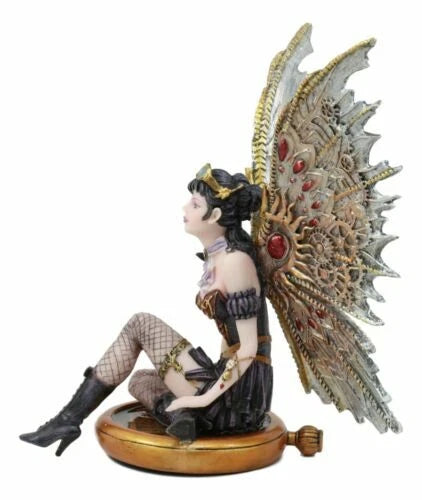 Steampunk Air Force Pilot Assassin Fairy Sitting On Time Warp Machine Figurine-3