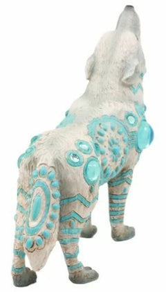 Turquoise Heavens Native Tribal Howling Snow Wolf Totem Spirit Figurine 6.25"L-2