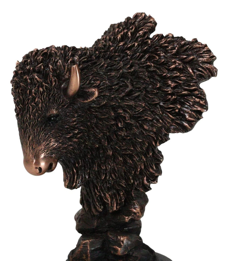 Estatua rústica de bisonte americano del suroeste con acabado en bronce galvanizado-3