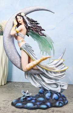 Celestial Dream Voyage Crescent Moon Lullaby Fairy Floating On Clouds Statue-1