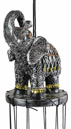 Feng Shui Thai Buddha Elephant In Filigree Art Figurine Crown Garden Wind Chime-3