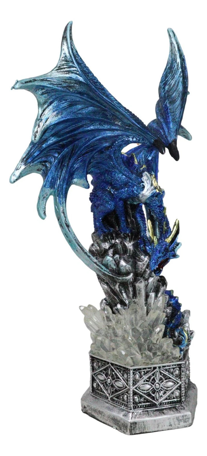 Armored Blue Guardian Water Elemental Dragon On LED Crystals Pedestal Figurine-2