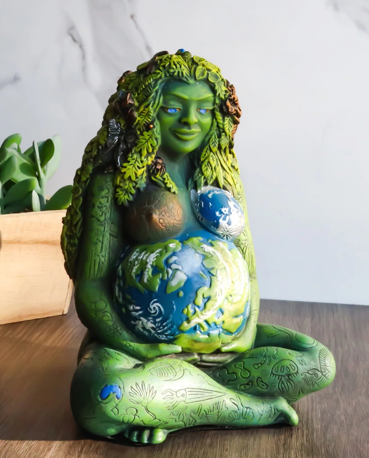 7" Millennial Gaia Mother Goddess Te Fiti Statue Oberon Zell (Earth Green)