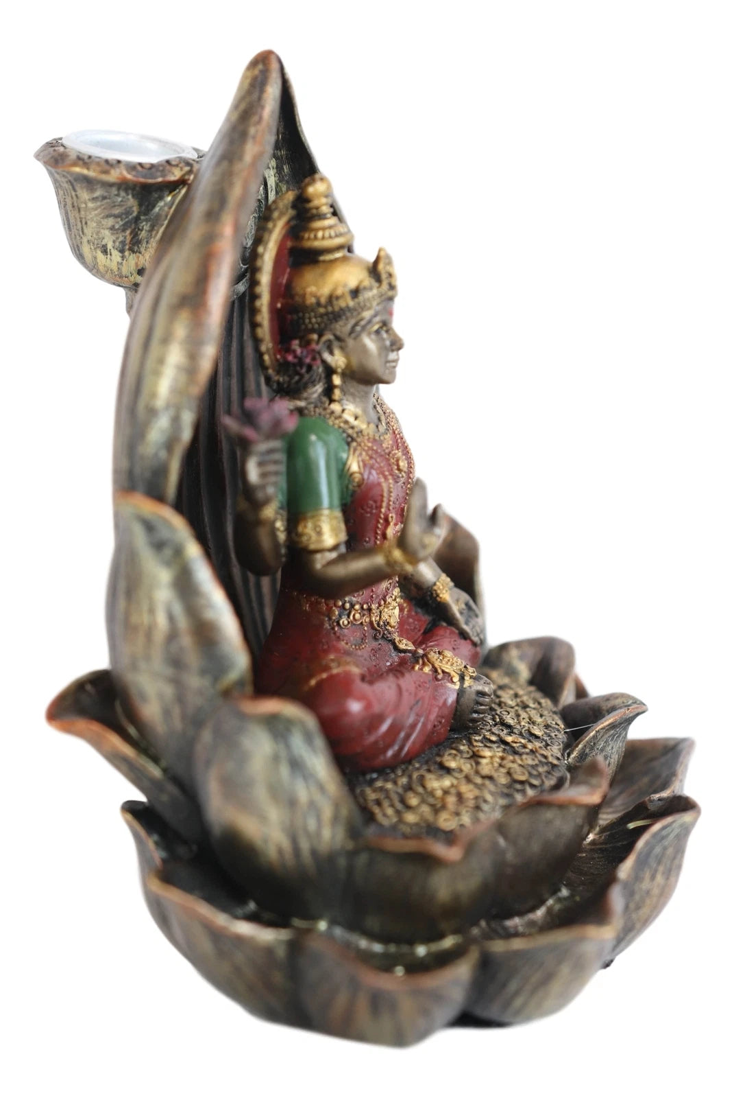 Vastu Hindu Goddess Lakshmi Seated On Lotus Backflow Incense Cone Burner Statue-2