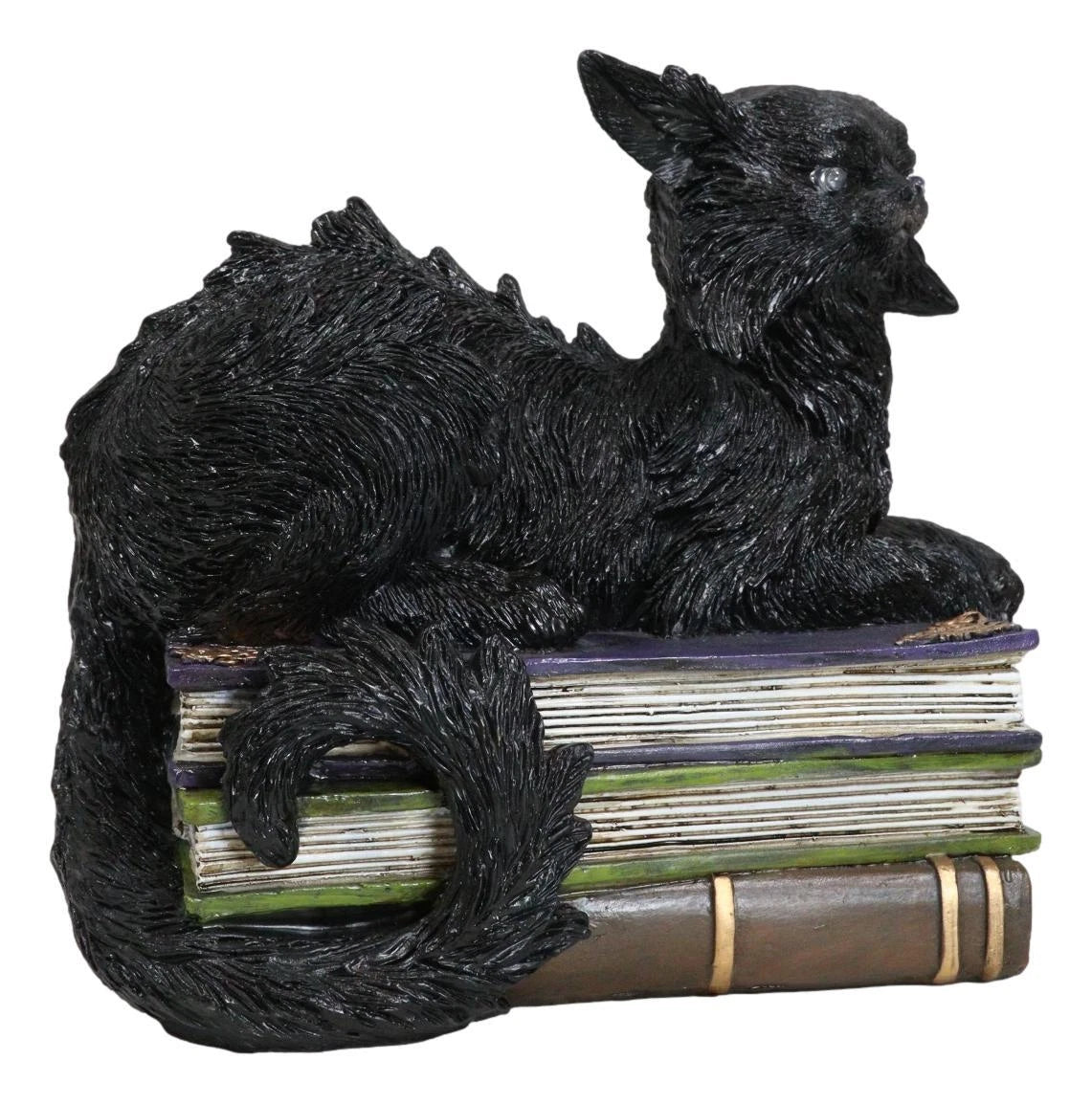 Witching Hour Mystical Black Cat With LED Eyes On Witchcraft Books Figurine-3