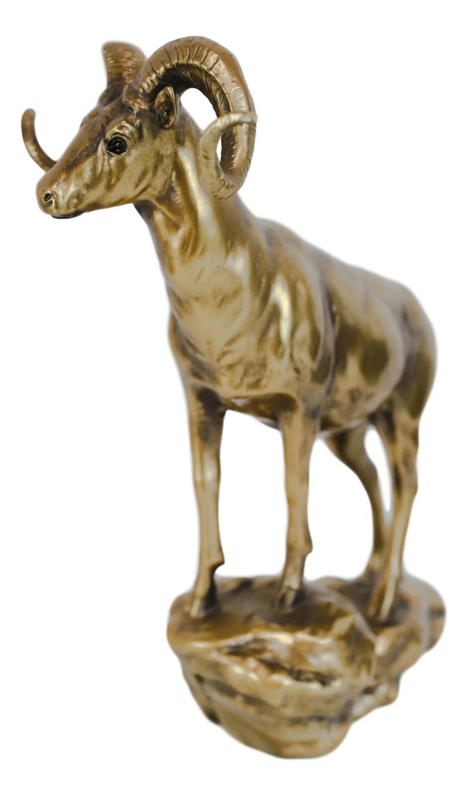 Large Country Wildlife Bighorn Sheep Ram Climbing On Rock Statue In Gold Patina-2