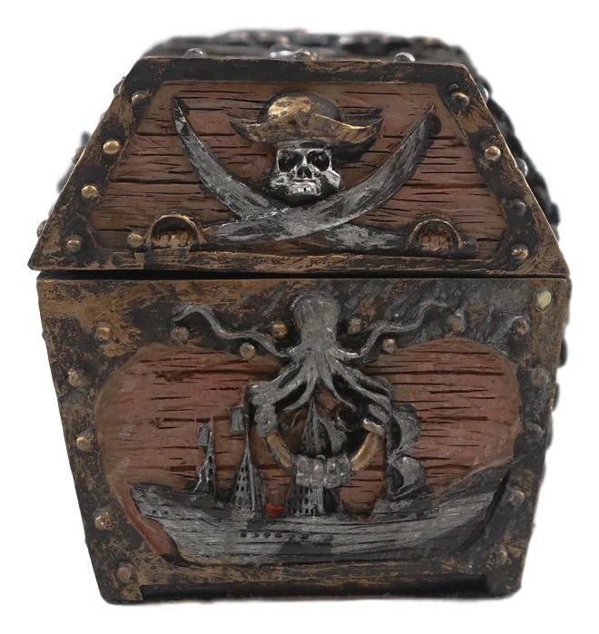 Kraken Octopus Pirate Haunted Chained Skull Treasure Chest Jewelry Box 5"L-2