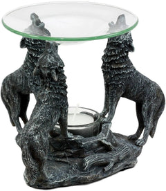 Moonlight Three Howling Wolves Candle Oil Warmer Or Wax Tart Burner Figurine-2