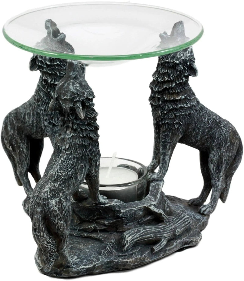 Moonlight Three Howling Wolves Candle Oil Warmer Or Wax Tart Burner Figurine-2