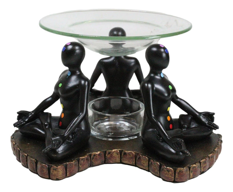 Chakra Zones Black Yoga Avatars Meditating On Lotus Candle Heat Oil Burner Decor-2
