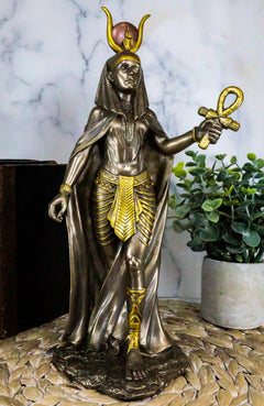 Egyptian Deity Goddess Hathor Holding Ankh Statue Patroness Of Love Motherhood-1