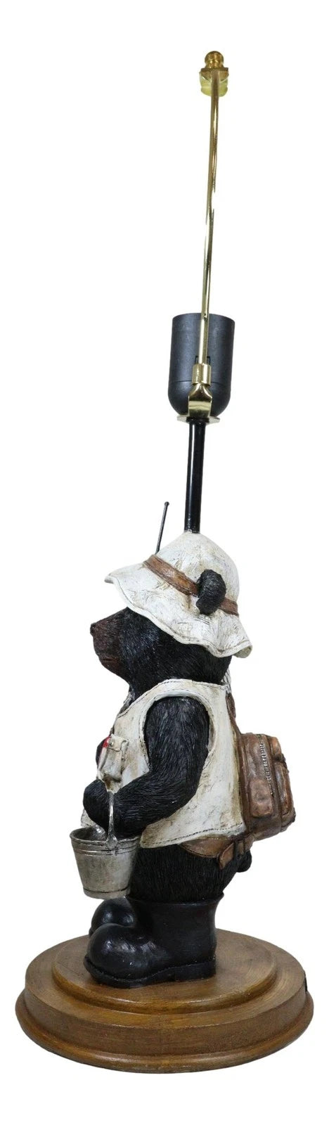 Camping Fisherman Angler Bear Going Fishing With Pole Net And Bucket Table Lamp-3