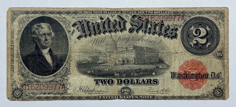 1917 $2 Bill United States Note Legal Tender Large Size 977A-WYMN-1