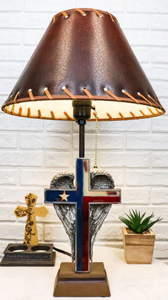 Country Western Texas Lone Star State Flag With Silver Angel Wings Table Lamp-1