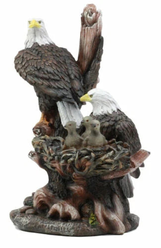 Wildlife Habitat Bald Eagle Family In Nest Statue 12"H Eagle Mate With Nestlings-2