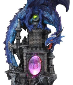 20"H Blue Waterfall Spyro Dragon On Castle Statue LED Night Light Figurine-2
