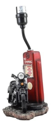 Lámpara de mesa de escritorio con pantalla, estilo retro, con surtidor de gasolina y motocicleta