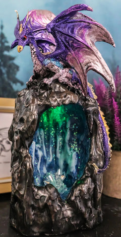 Purple Azure Quartz Dragon On Gemstone Mountain Backflow Incense Burner Figurine-1