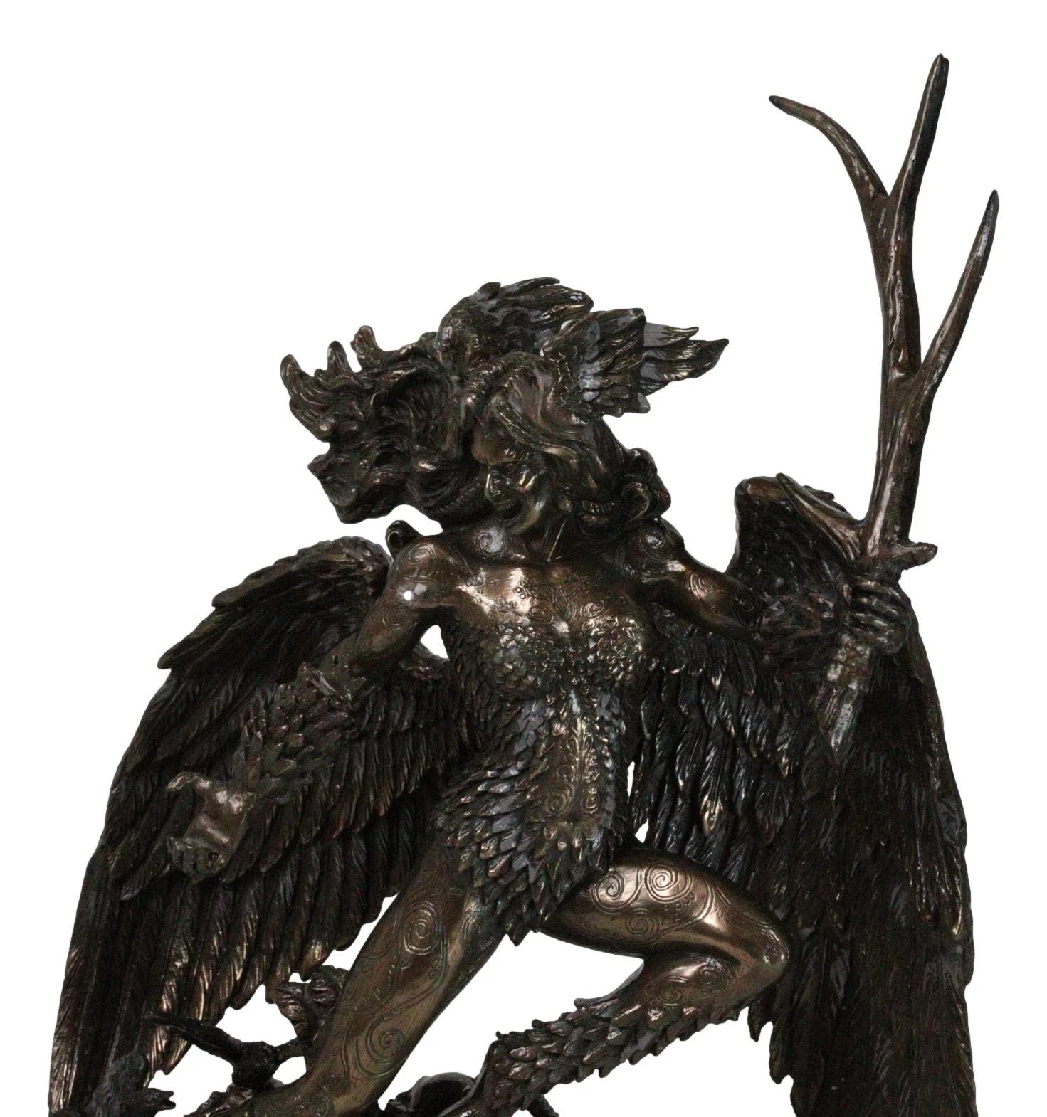 Irish Celtic War Goddess Winged Morrigan Phantom Queen W/ Antler Figurine-2