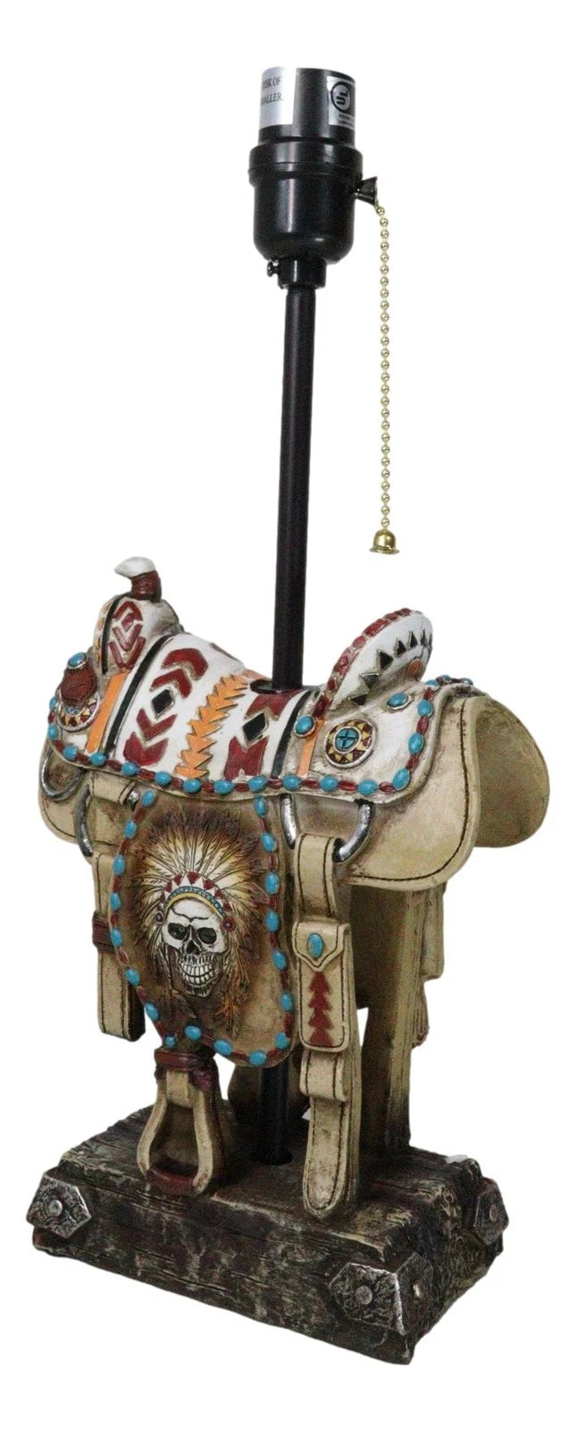 Southwestern Navajo Indian Chief Skull Headdress Cowboy Horse Saddle Table Lamp-2