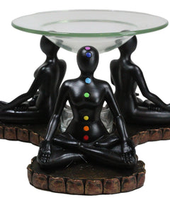 Chakra Zones Black Yoga Avatars Meditating On Lotus Candle Heat Oil Burner Decor-3