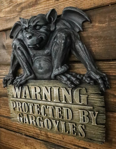 Gothic Winged Gargoyle On Warning Protected By Gargoyles Sign Wall Decor Plaque-2