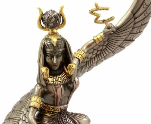 Egyptian Goddess Figurine, Isis & Ra Holding Ankh Statue 9" Tall, Collectible Home Decor, Shelf Display, Desk Accent, Ancient Egypt Mythology, Egyptian Home Ornament Gift-3