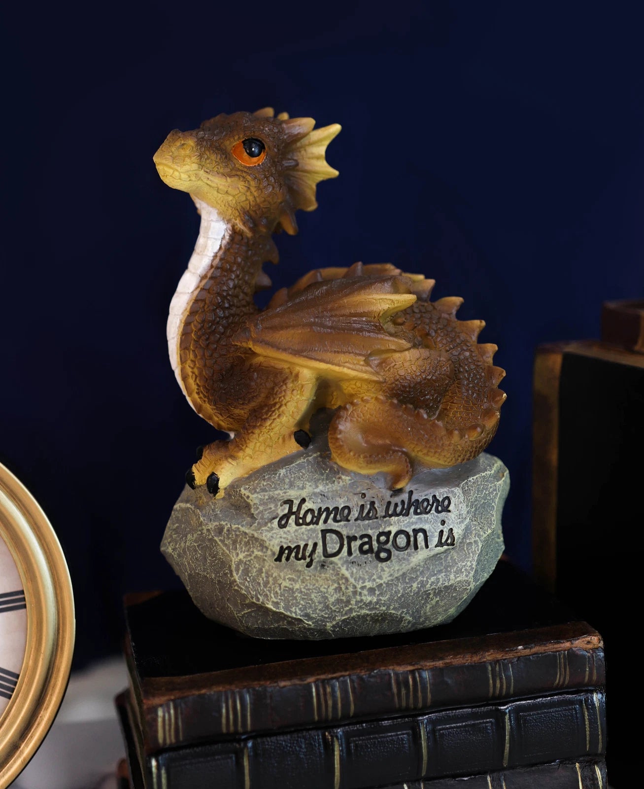 'Home is Where My Dragon is' Baby Dragon on Rock Resin Figurine 7.5" H-1