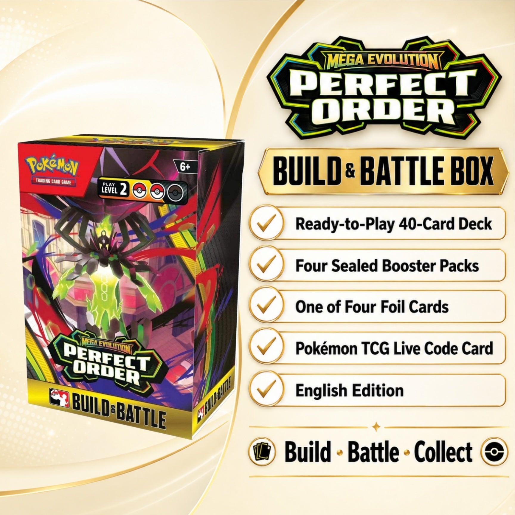Pokémon TCG Mega Evolution Perfect Order ME3 Build & Battle Box 4 Booster Packs Full-Art Foil Promo Card English Edition Factory Sealed Gift-2
